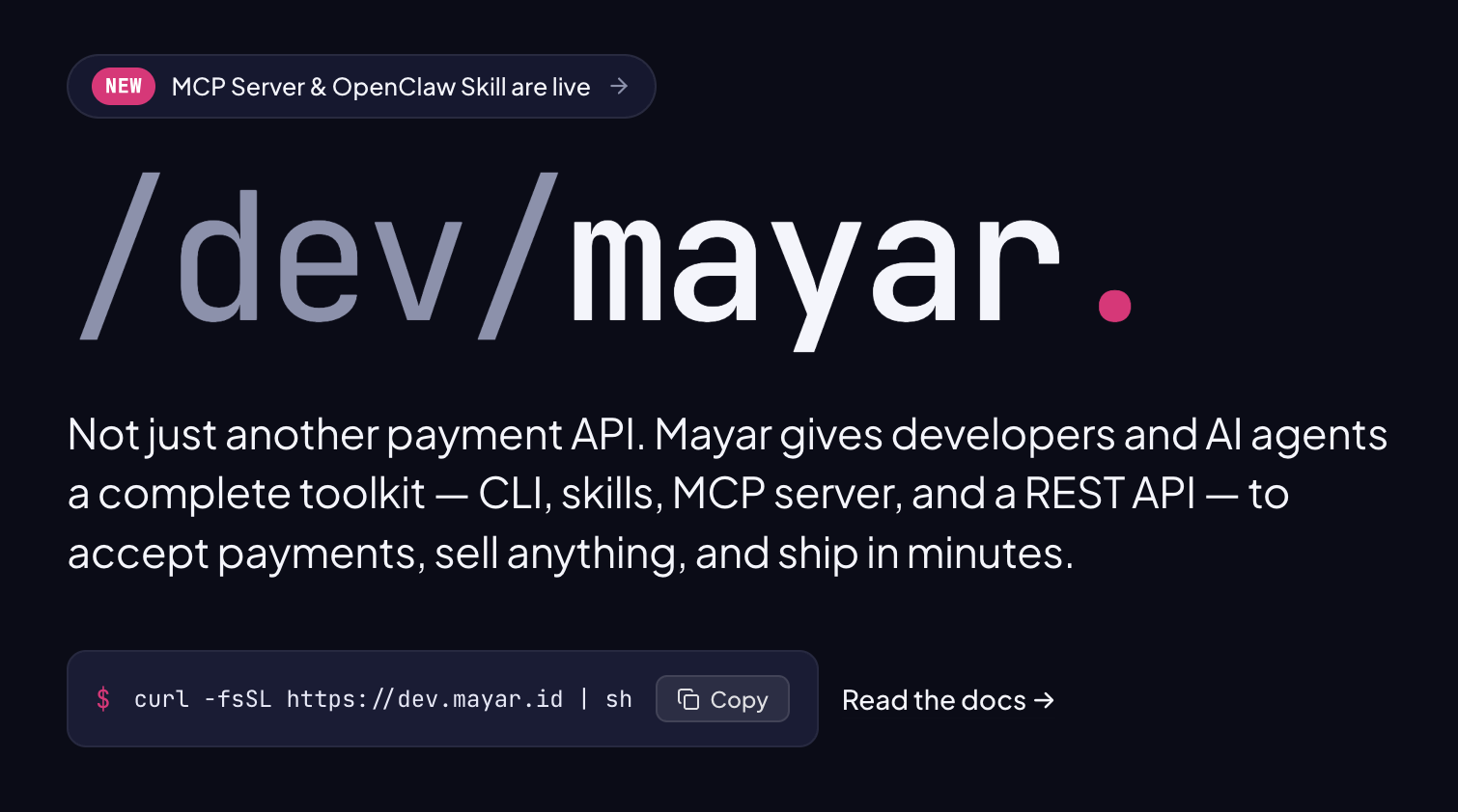 /dev/mayar — Mayar for developers and AI agents